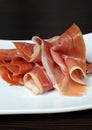 Uncooked jerked pork ham slices of jamon Royalty Free Stock Photo