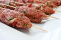 Uncooked Kebab sticks ready to be grilled on BBQ Royalty Free Stock Photo