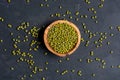 Uncooked lentils on a dark background. Top view or flat lay