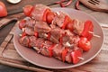 Uncooked Marinated Kebabs On Skewers Ready For BBQ Grilling Royalty Free Stock Photo