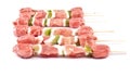 Uncooked mixed meat skewer with peppers, ready to be grilled. Royalty Free Stock Photo