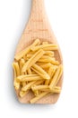 Uncooked pasta caserecce in wooden spoon Royalty Free Stock Photo