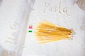 Uncooked pasta spaghetti macaroni isolated on white background