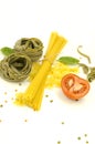 Uncooked pasta, spaghetti, tomato, spices Royalty Free Stock Photo
