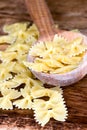 Uncooked pasta in wooden spoon Royalty Free Stock Photo