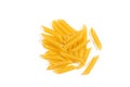 Uncooked penne pasta isolated on white background. Top view Royalty Free Stock Photo