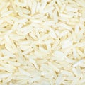 Uncooked polished long-grain jasmine rice close up