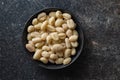 Uncooked potato gnocchi in bowl. Tasty italian food