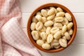 Uncooked potato gnocchi in bowl. Tasty italian food