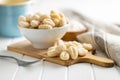 Uncooked potato gnocchi on cutting board. Tasty italian food