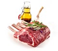 Uncooked rack of lamb with rosemary and oil Royalty Free Stock Photo