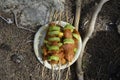 Uncooked raw fresh chicken with vegetables shashlik waiting for cooking on a bbq barbeque grill Royalty Free Stock Photo