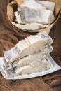 Uncooked salted cod on fishing nets Royalty Free Stock Photo