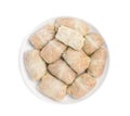 Uncooked stuffed cabbage rolls on white background, top view Royalty Free Stock Photo