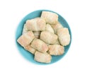 Uncooked stuffed cabbage rolls on white background, top view Royalty Free Stock Photo