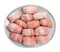 Uncooked stuffed cabbage rolls on white background, top view Royalty Free Stock Photo