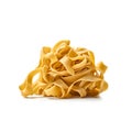 Uncooked tagliatelle pasta isolated on white background. AI generated