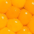 Uncooked yolks top view photography. Chicken raw eggs. Fresh food.