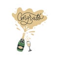 Uncork bottle with champagne and congrats inscription
