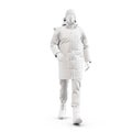 a mannequin Walking Deliveryman with Winter clothing isolated on a white background