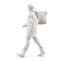 a mannequin Walking Deliveryman with Winter clothing isolated on a white background