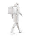 a mannequin Walking Deliveryman with Winter clothing isolated on a white background