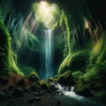 Secret Oasis: Hidden Waterfall in Lush Green Cave