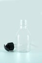 Uncover one empty transparent container spray plastic bottle for liquid isolated on gray background with clipping path.