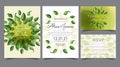 Wedding greenery posters. Elegant floral frames, rustic vintage borders of branches and leaves.