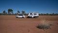 Recreational Vehicles Parked On Side Of Australian Outback Highway