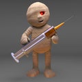 Undead zombie monster holding a syringe, 3d illustration