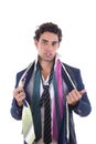 Undecided man with lot of ties around his neck Royalty Free Stock Photo