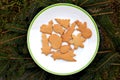 Undecorated gingerbread cookies on a plate