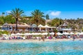 Undefinable People relaxing on Coral Bay Beach, one of the most famous beaches in Cyprus Royalty Free Stock Photo