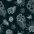 Elegant exotic flowers seamless pattern, black and white drawing of tropical flowers and leaves, hand drawn style  repeat pattern Royalty Free Stock Photo