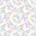 Girly pastel repeat pattern design whit butterflies and dragonflies. Yellow, purple and green colors. Royalty Free Stock Photo