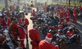 Undefined Santa delivering humanitarian aid in form of gifts to disabled children