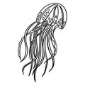 undefinedJellyfish black and white vector illustration. Black and white cute cartoon happy jellyfish. Coloring book for Royalty Free Stock Photo