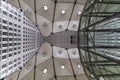 Under the Arch of La Defense and business district center of Paris West Royalty Free Stock Photo