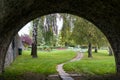 Under an Arch Stone Bridge over River Nore in Inistioge, Kilkenny, Ireland