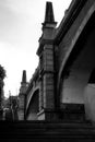 Under the arches of the Andreevsky bridge. Royalty Free Stock Photo