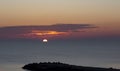 Beautiful sunrise on the northern beach of the resort of Pomorie. Black Sea, Bulgaria.