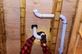 Under the bathroom sink pluming system of the installing PVC pipes