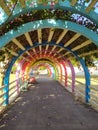 Under beautiful colorful curved roof