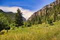 Blue skies with distant white clouds in the mountains Royalty Free Stock Photo