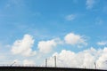 Blue sky with railroad track background.