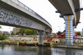 Under bridge symmetrical view, Spree river, Berlin, Germany