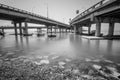 Under a bridge view in Penang Malaysia in black and white Royalty Free Stock Photo