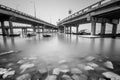 Under a bridge view in Penang Malaysia in black and white Royalty Free Stock Photo