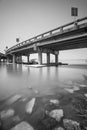 Under a bridge view in Penang Malaysia in black and white Royalty Free Stock Photo